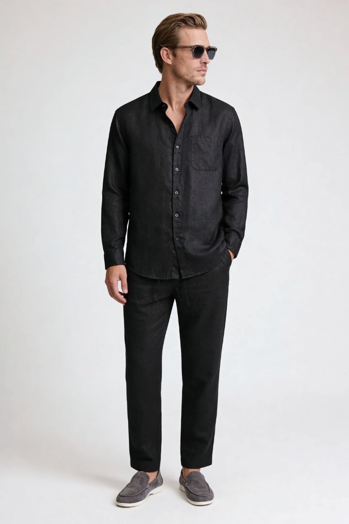 Santino Linen Resort Set - Black