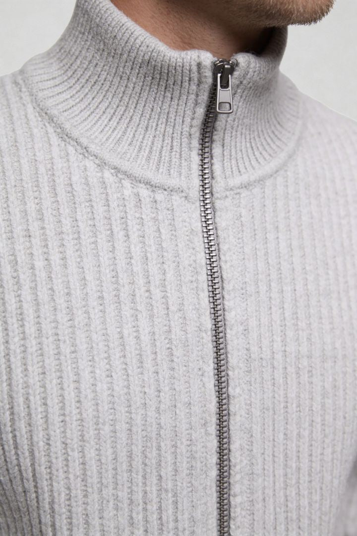 Valerio Ribbed Zip Knit Cardigan - Grey
