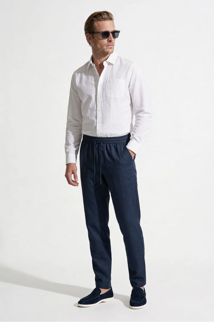 Santino Linen Resort Set - Deep Navy
