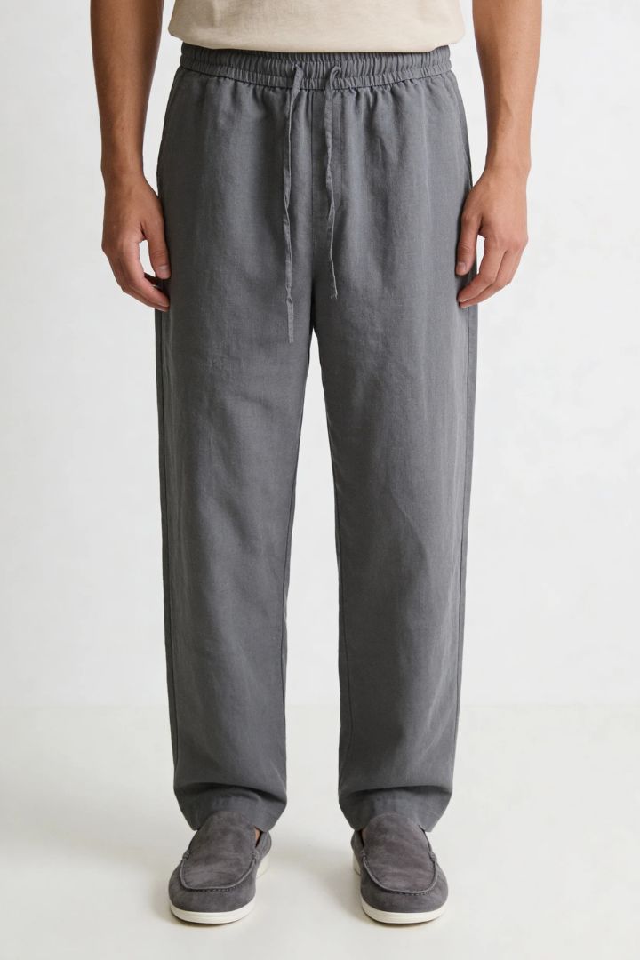 Thierry Straight Linen Trousers - Grey
