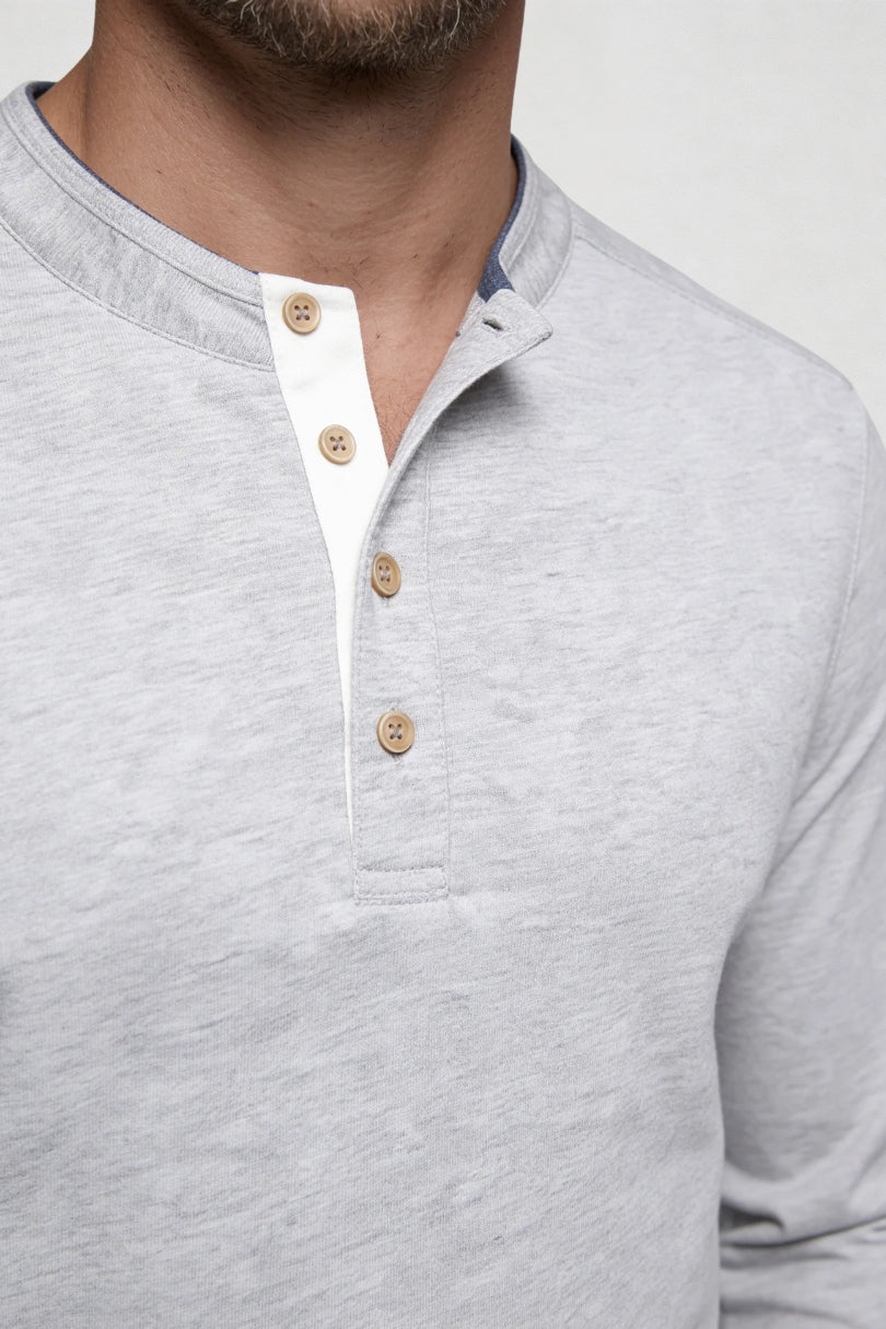 Wesley Cotton Henley Long Sleeve Shirt - Soft Grey