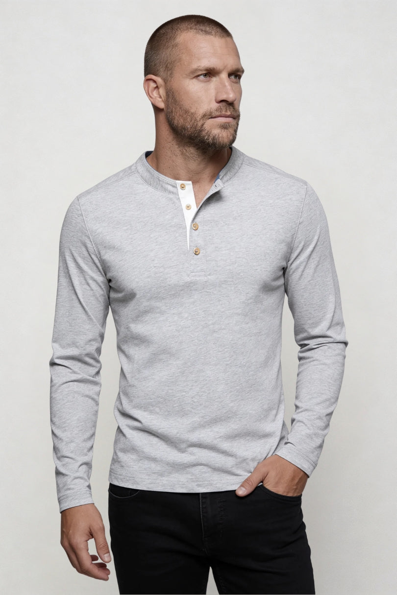 Wesley Cotton Henley Long Sleeve Shirt - Soft Grey
