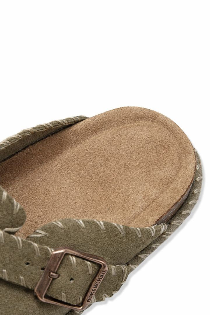 Suede Clog Sandals - Olive