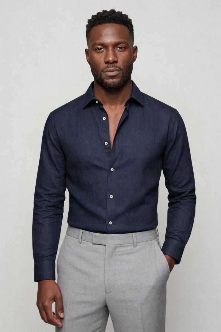 Linen Button-Up Shirt - Royal Blue