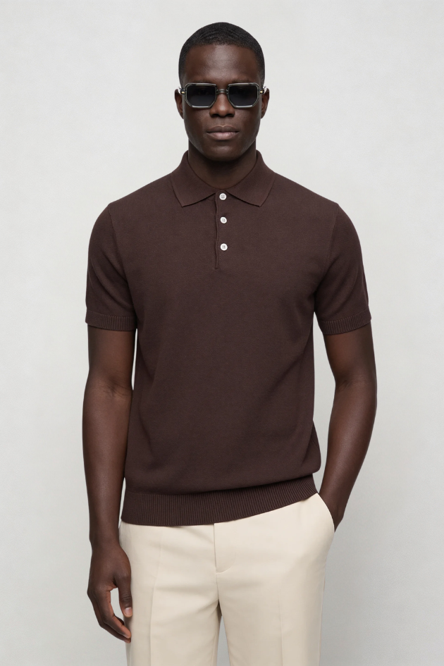 Rylan Knit Polo - Brown