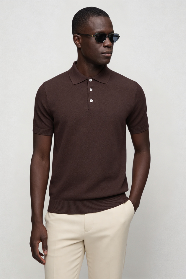 Rylan Knit Polo - Brown