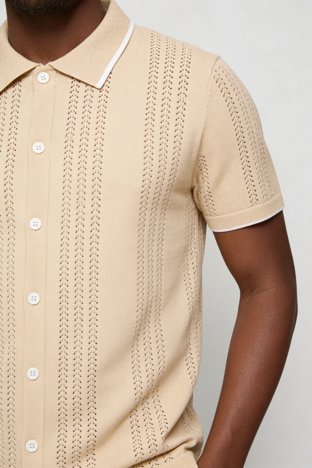 Marquez Knit Button Shirt - Beige