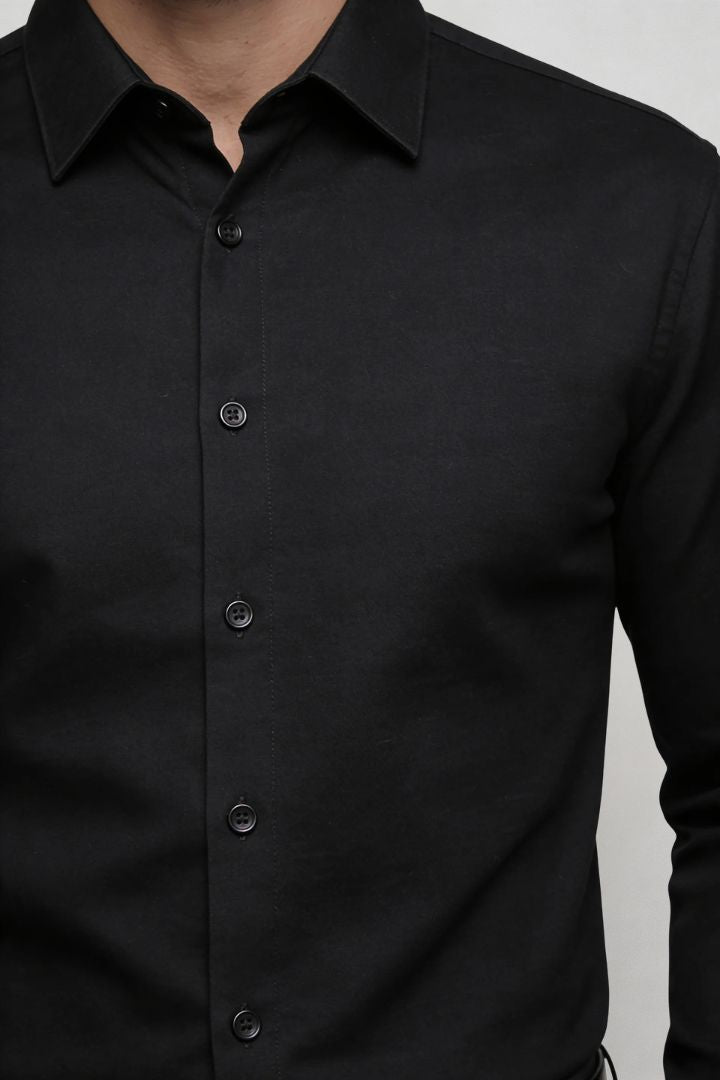 Cassian Wrinkle-Free Knit Dress Shirt - Black