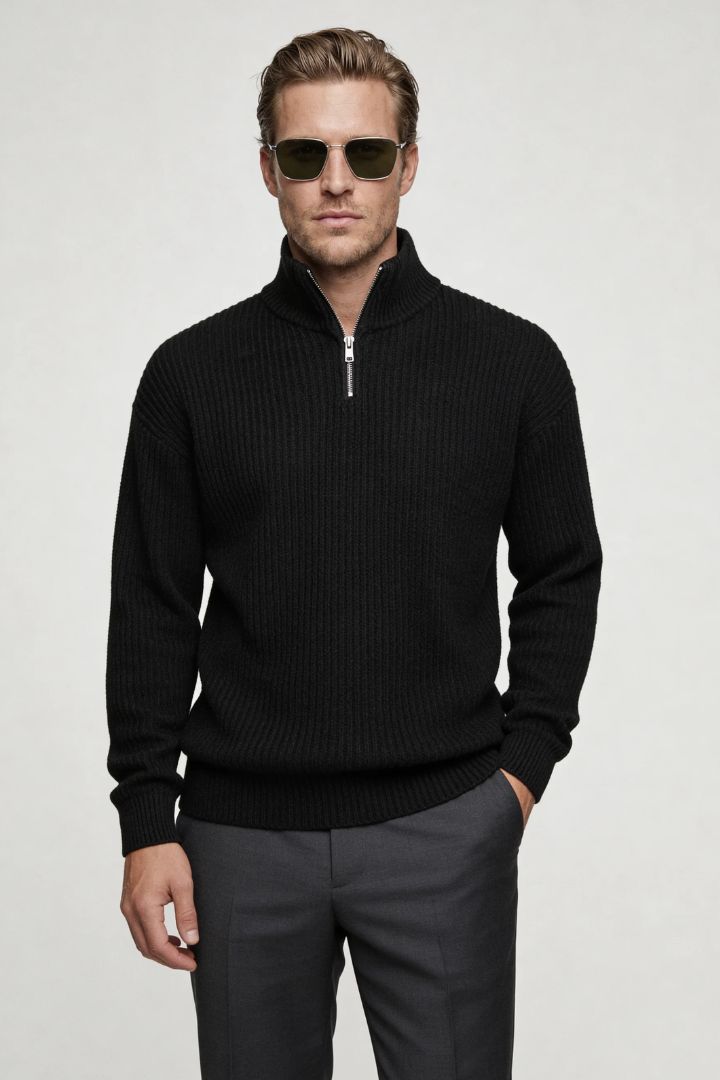 Mason Quarter-Zip Sweater - Black
