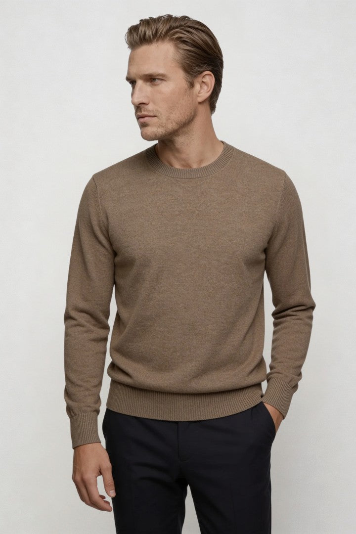 Theo Wool Crew Neck Sweater - Brown