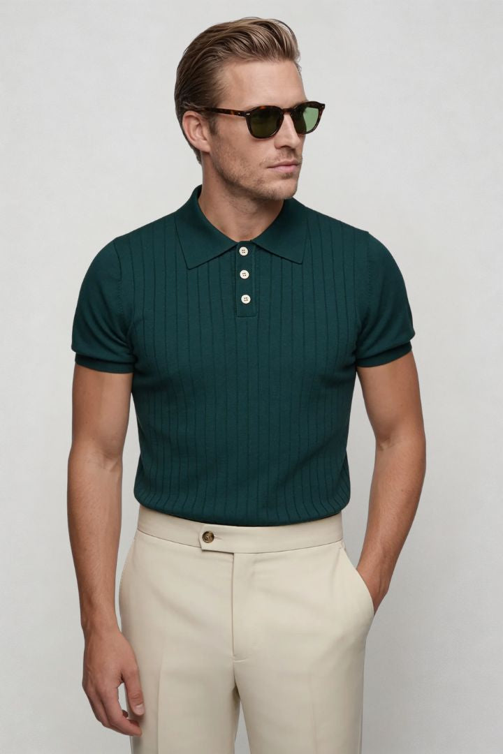 Renzo Ribbed Knit Polo - Emerald