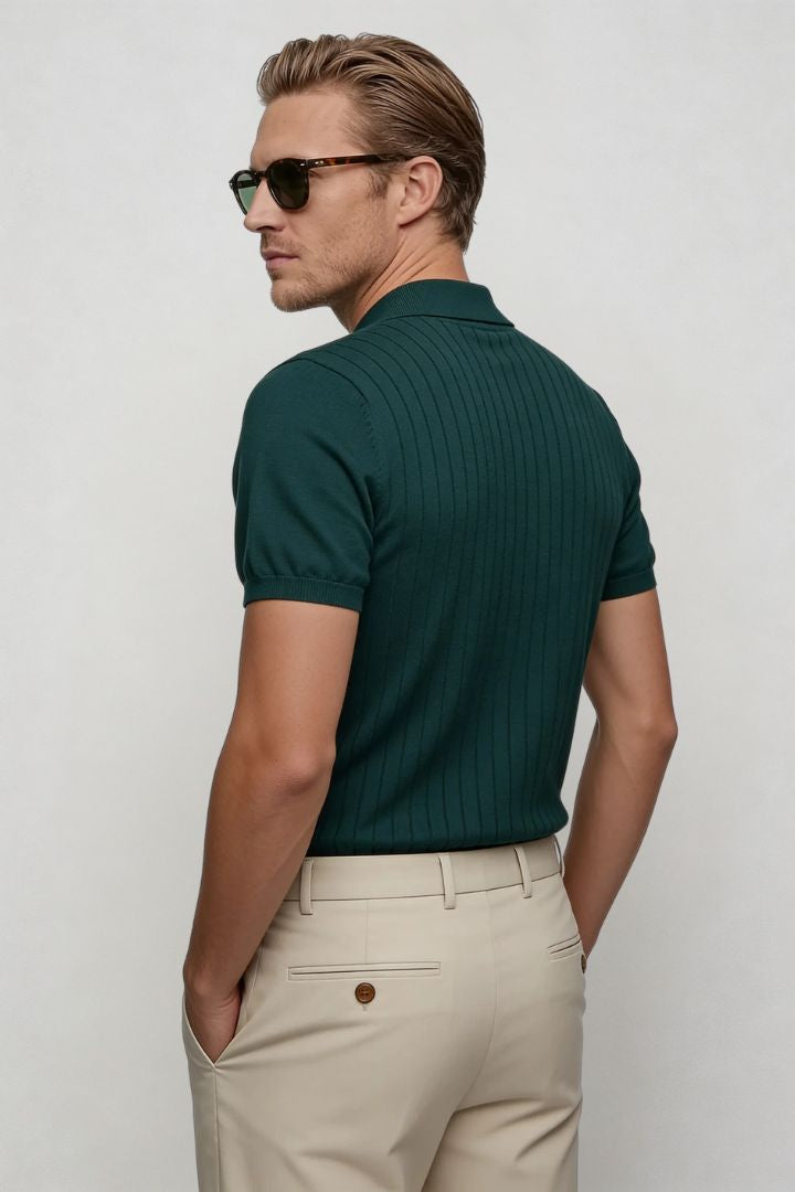 Renzo Ribbed Knit Polo - Emerald