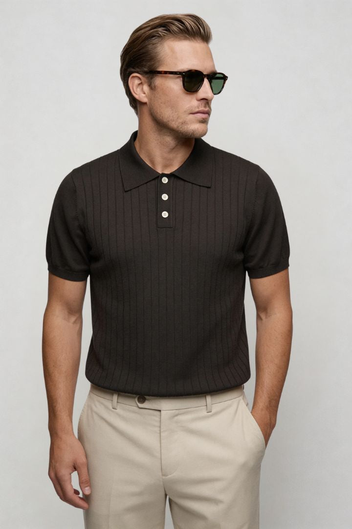 Renzo Ribbed Knit Polo - Espresso