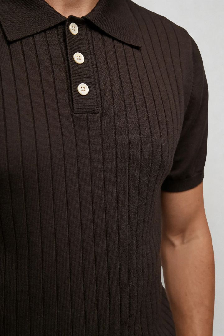 Renzo Ribbed Knit Polo - Espresso