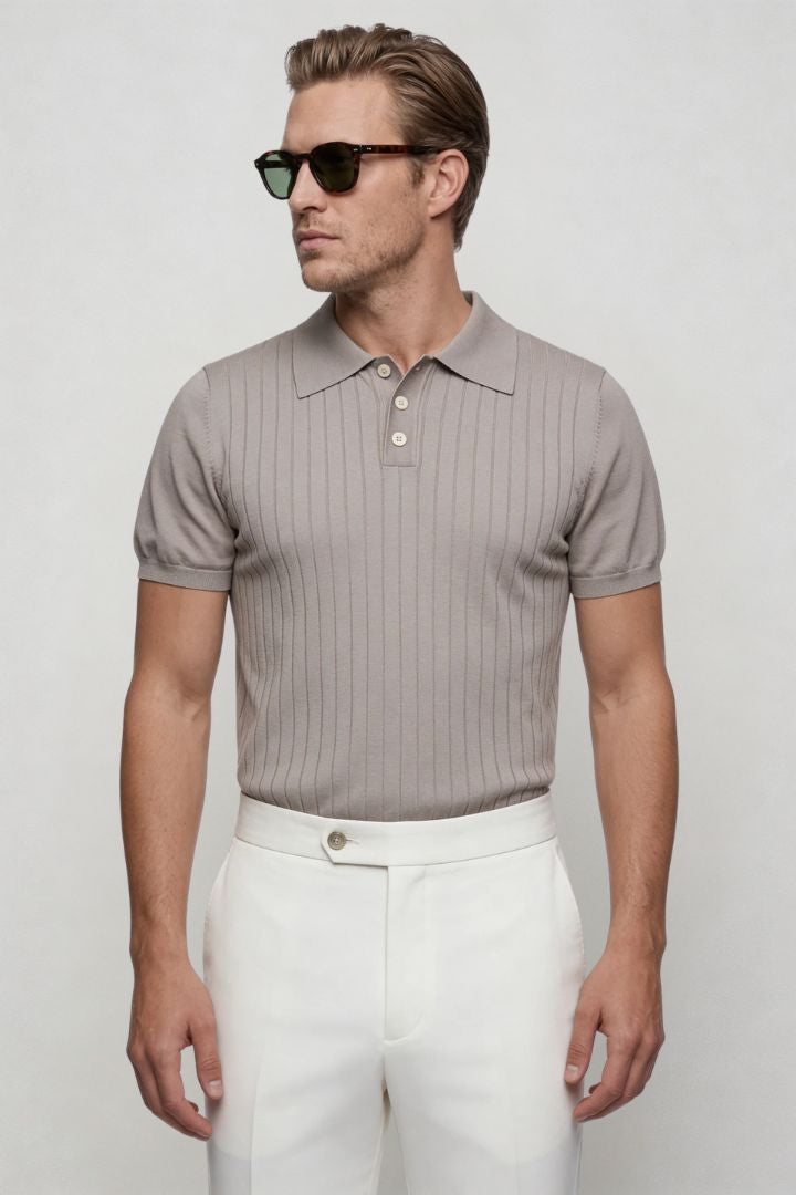 Renzo Ribbed Knit Polo - Sandstone