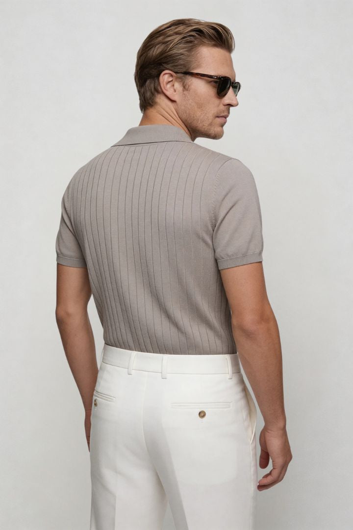 Renzo Ribbed Knit Polo - Sandstone