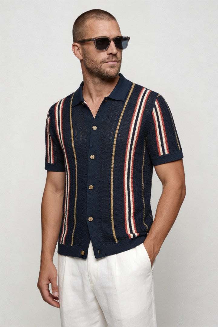 Noah Textured Knit Shirt - Navy