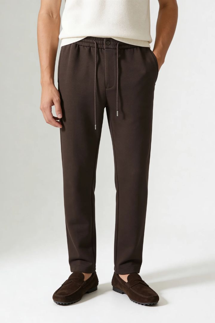 Wool Blend Drawstring Trousers - Espresso