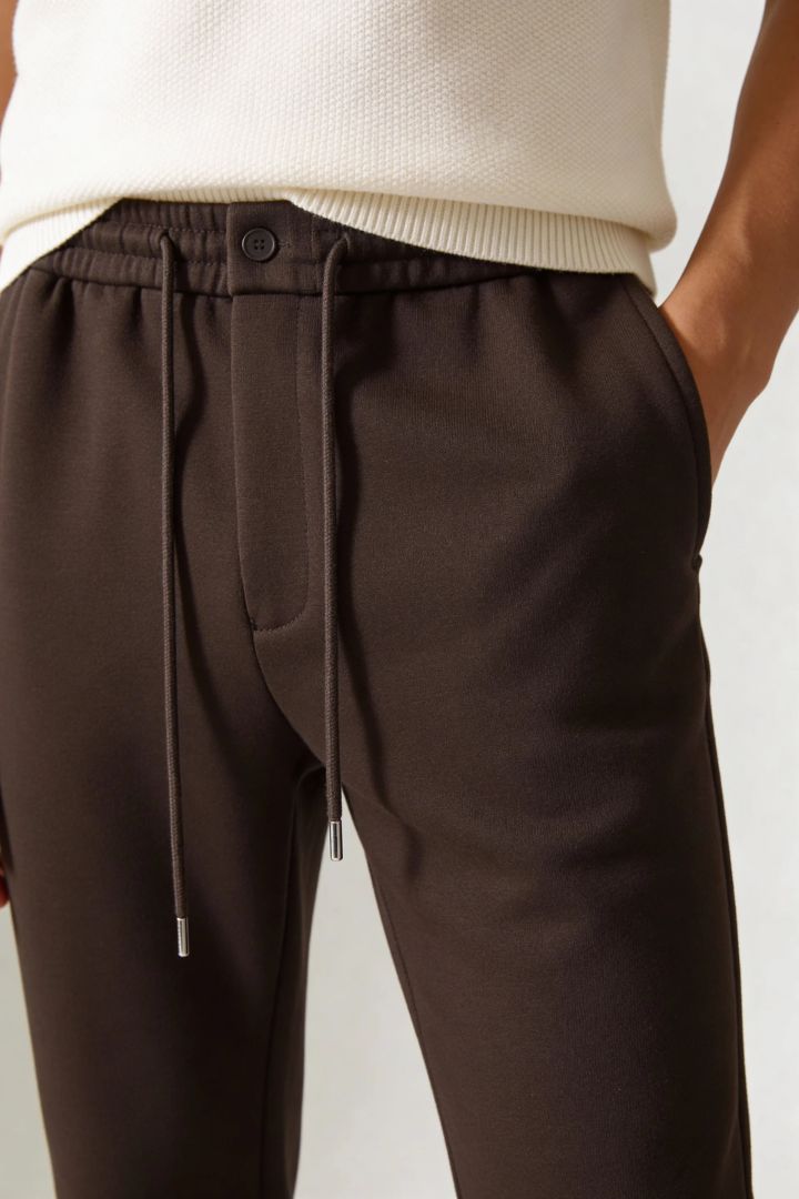 Wool Blend Drawstring Trousers - Espresso