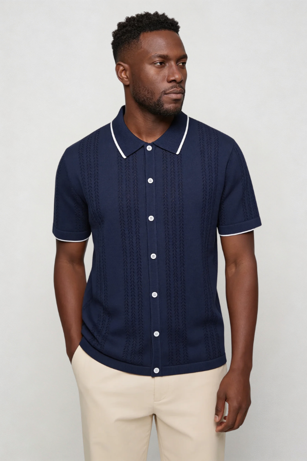 Marquez Knit Button Shirt - Navy