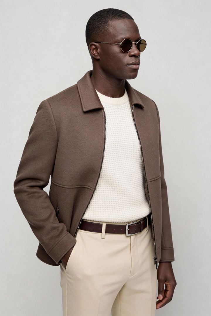 Vittorio Wool Blend Zip Jacket - Brown