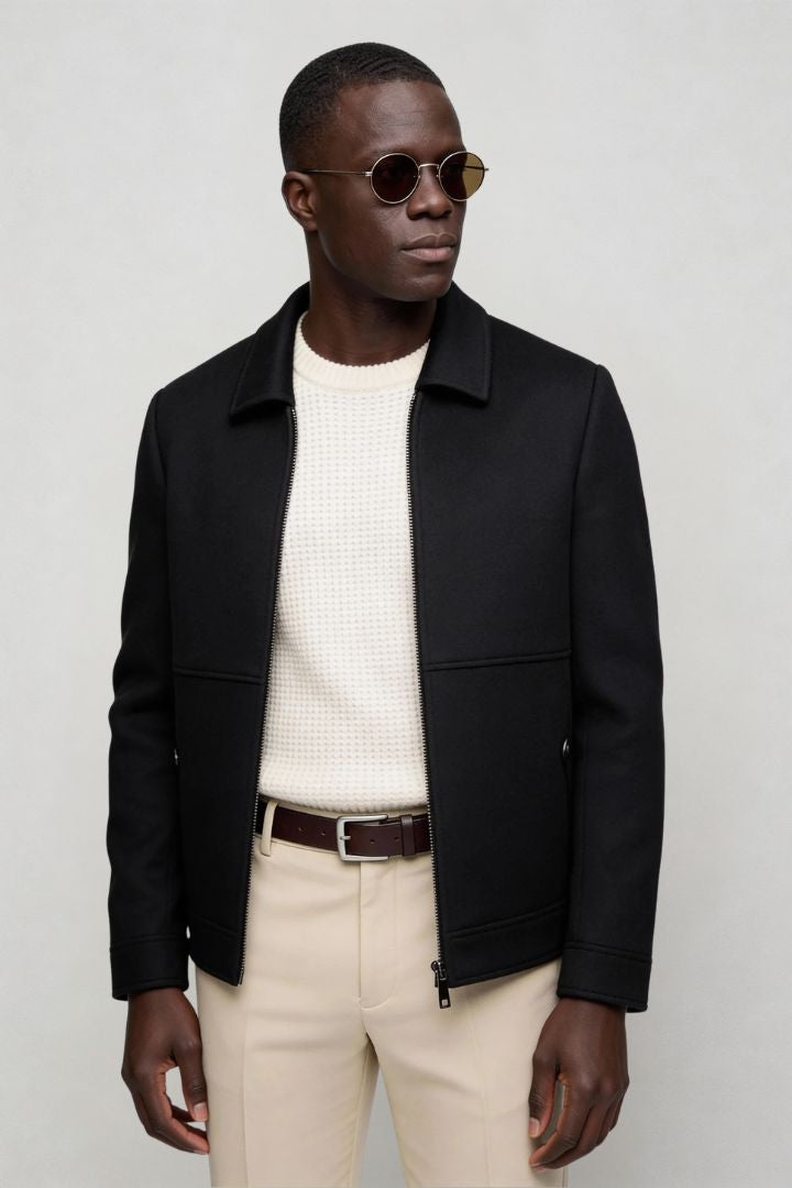 Vittorio Wool Blend Zip Jacket - Black