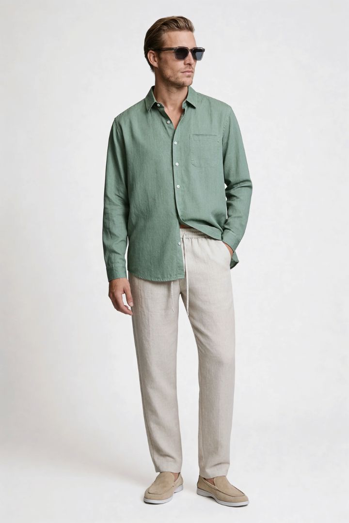 Santino Linen Resort Set - Sage Green