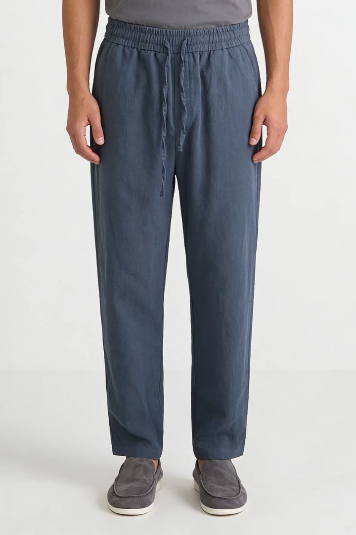 Thierry Straight Linen Trousers - Blue