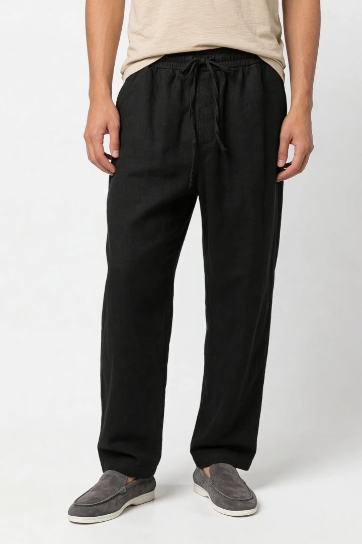 Thierry Straight Linen Trousers - Black