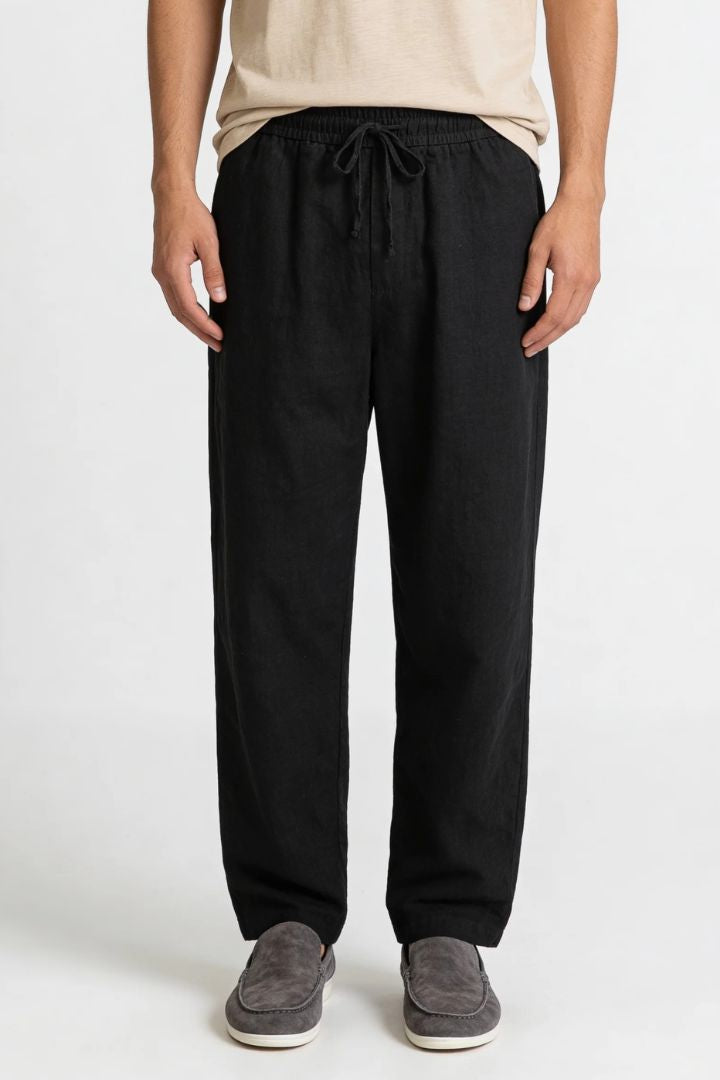 Thierry Straight Linen Trousers - Black