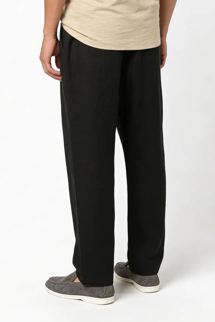 Thierry Straight Linen Trousers - Black