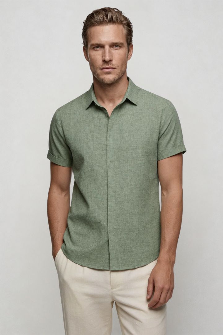 Riviera Short Sleeve Linen Shirt - Green