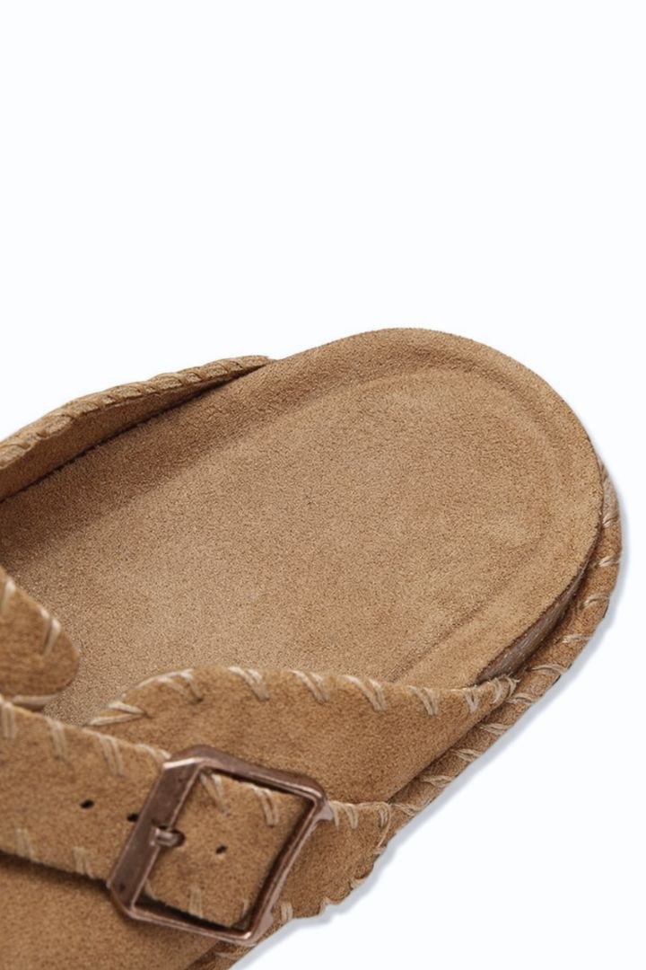 Suede Clog Sandals - Camel