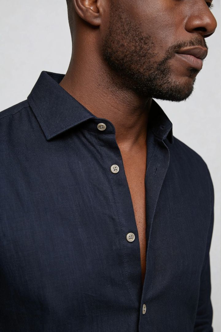 Linen Button-Up Shirt - Royal Blue