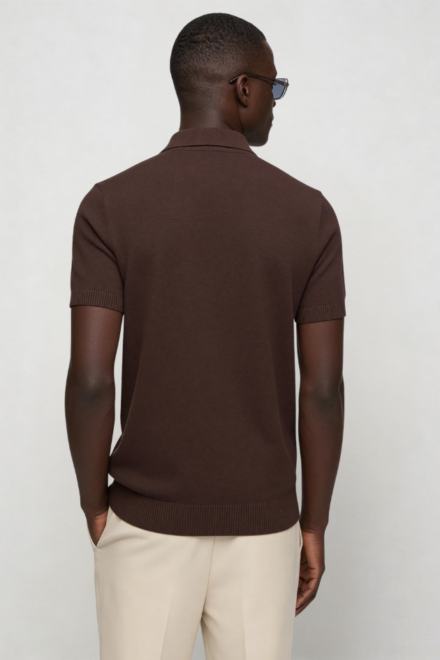 Rylan Knit Polo - Brown