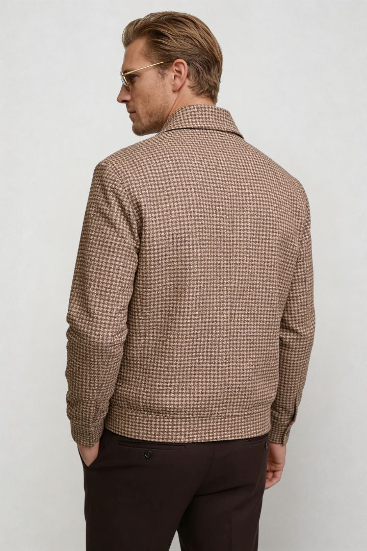 Victor Structured Check Zip Jacket - Brown