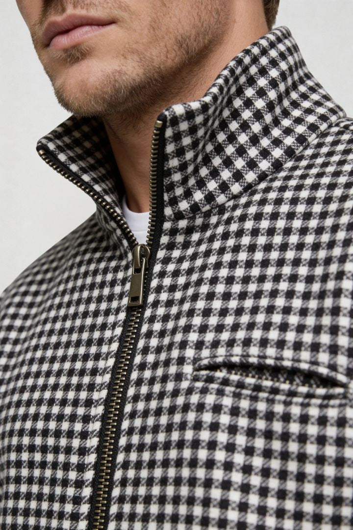 Victor Structured Check Zip Jacket - Black