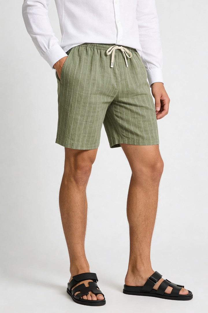 Tristan Linen Stripe Shorts - Sage