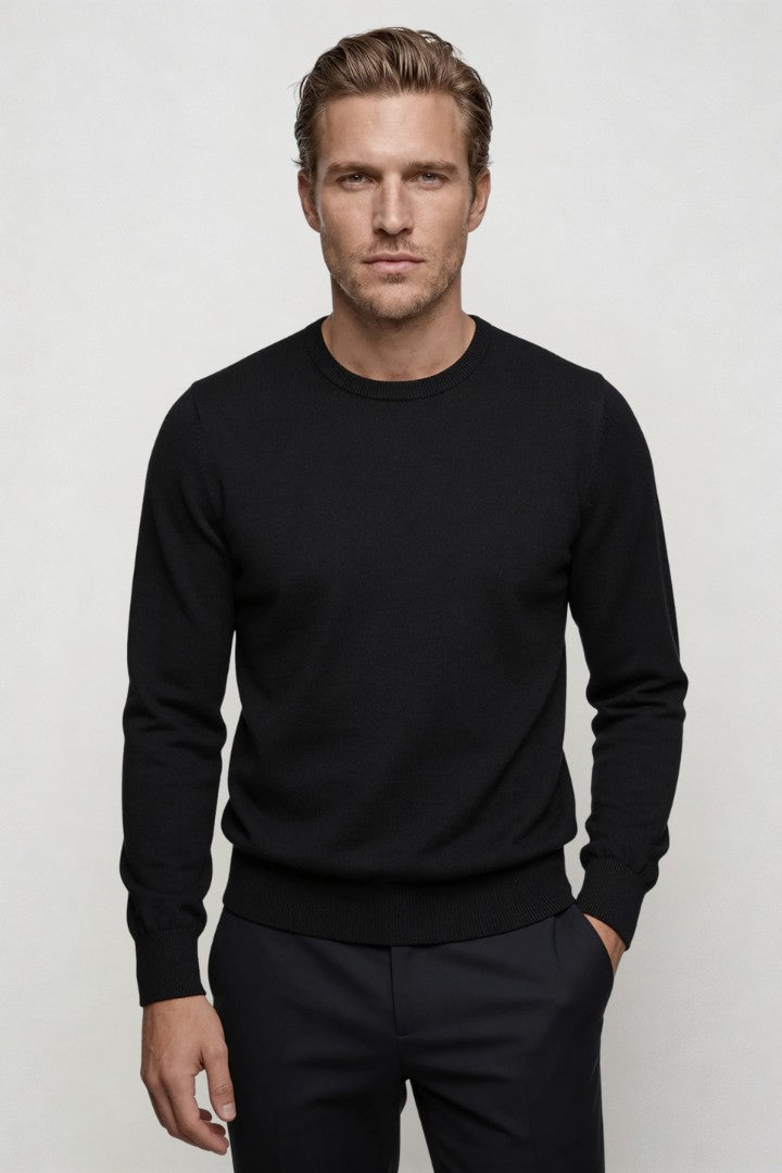 Theo Wool Crew Neck Sweater - Black