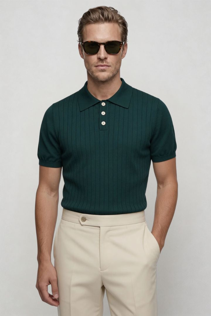 Renzo Ribbed Knit Polo - Emerald