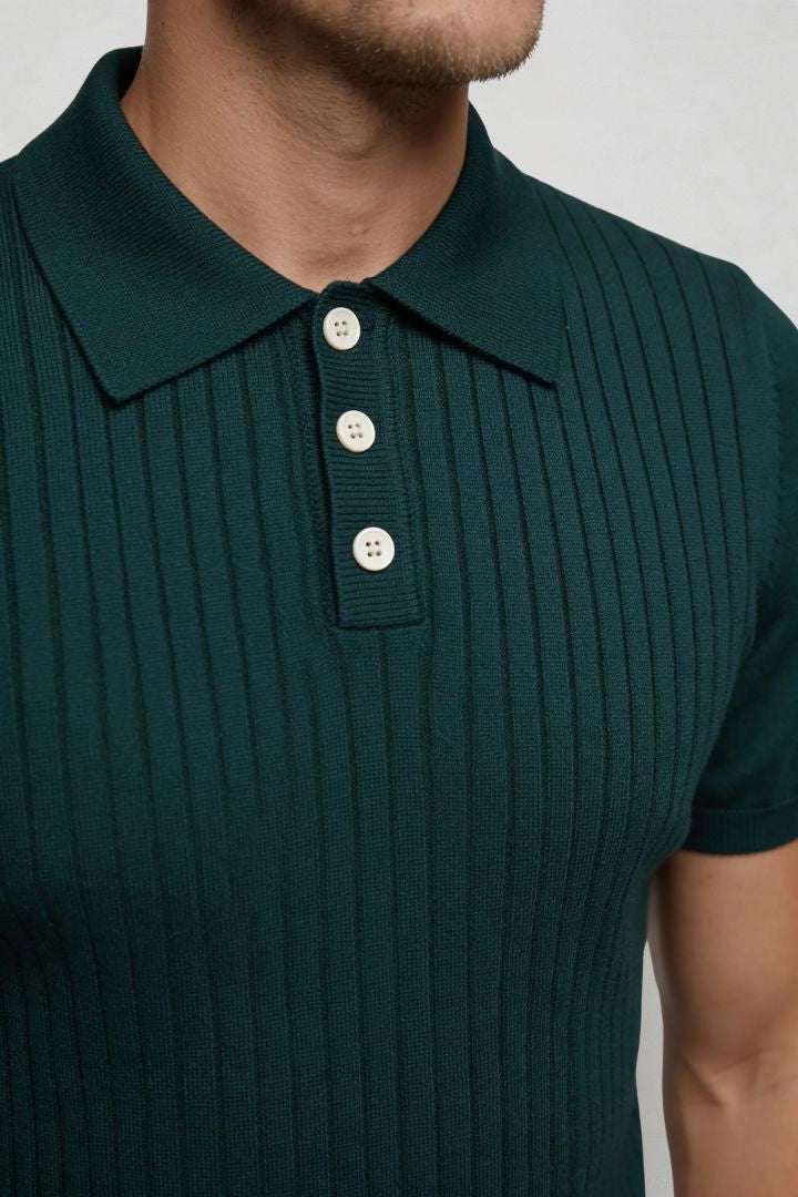 Renzo Ribbed Knit Polo - Emerald