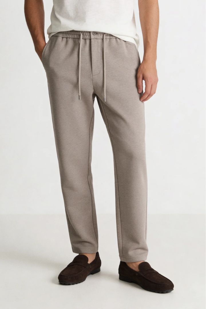 Wool Blend Drawstring Trousers - Sand Taupe