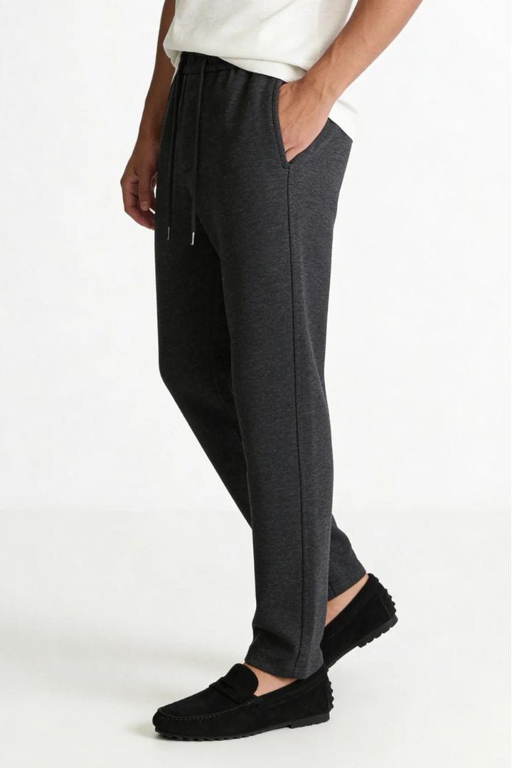 Wool Blend Drawstring Trousers - Charcoal Grey