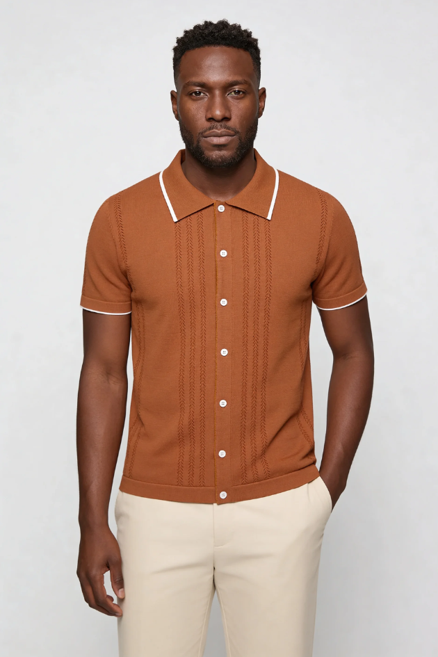 Marquez Knit Button Shirt - Brown